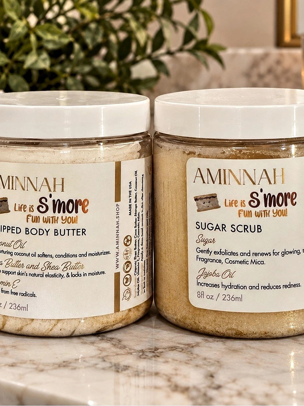 AMINNAH S'more Body Butter & Sugar Scrub Set NWT